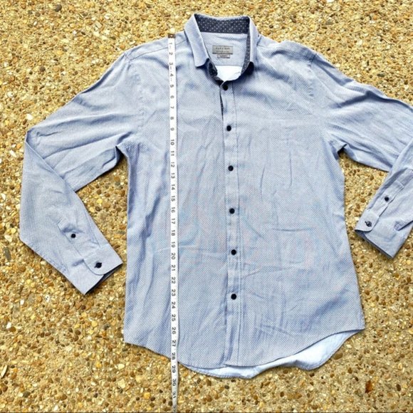 Zara Man Slim Fit Blue Button Down Patterned Long Sleeve Shirt Men’s Size L - Picture 3 of 11
